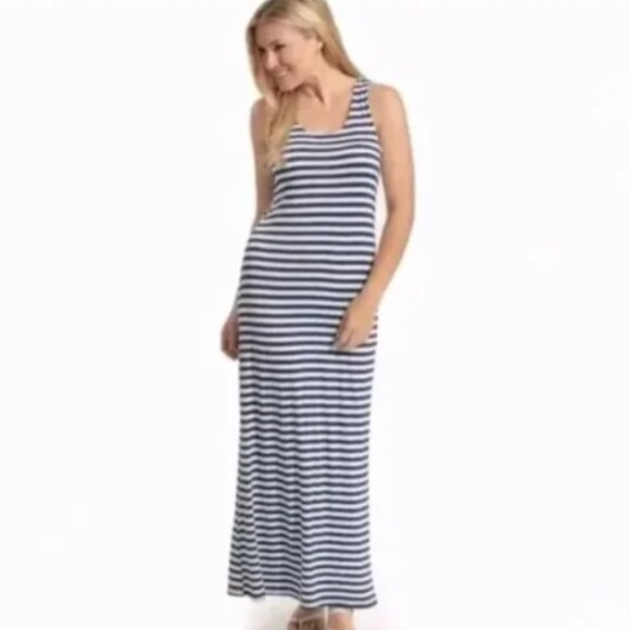 STS Sail to Sable nautical striped cotton sleeveless maxi dress M - Picture 1 of 7